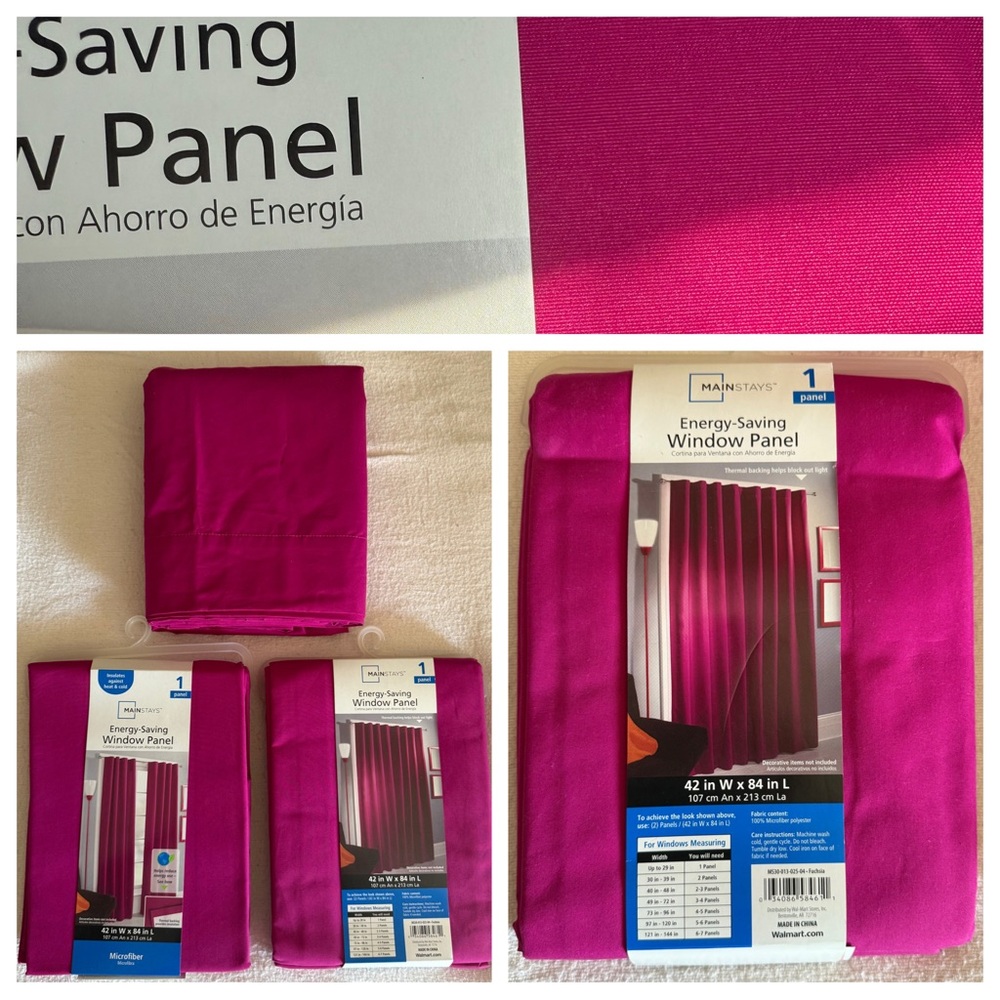 Mainstays Fuchsia Energy-Saving Window Panel 42” x 84”- Set of 3 Panels - Picture 1 of 7